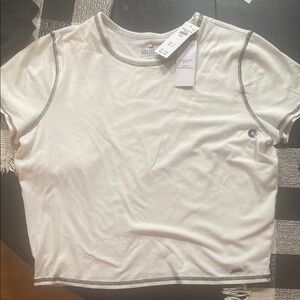 Hollister Women's White Tee with Black Stitching